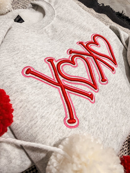 **EMBROIDERED PUFF** Red & Pink XOXO Ash Sweatshirt