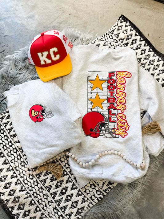 FRONT + BACK KC Script Helmet Design Sports Grey Sweatshirt