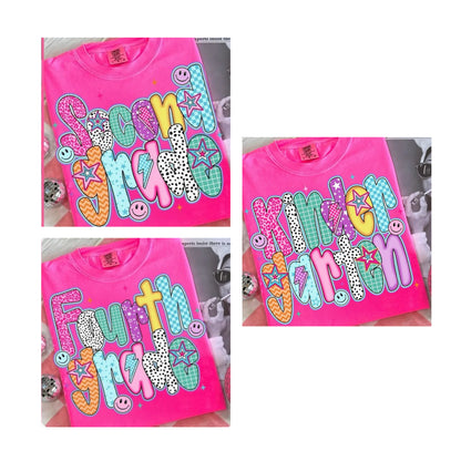 **BACK TO SCHOOL** Stars Grade Neon Pink Tee