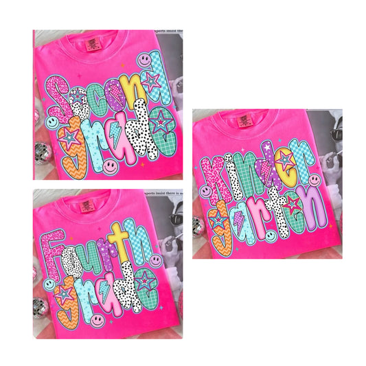 **BACK TO SCHOOL** Stars Grade Neon Pink Tee