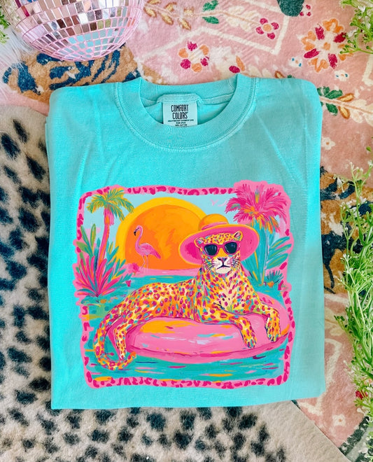 **DEAL OF THE DAY** Summer Vibes Colorful Leopard Chalky Mint Tee