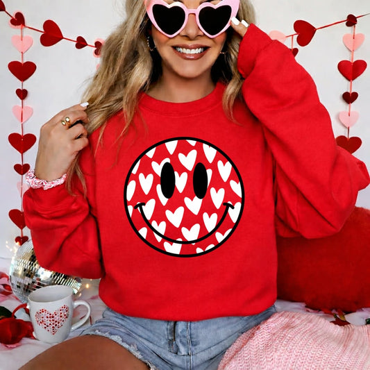 White Multi Heart Smiley Red Sweatshirt