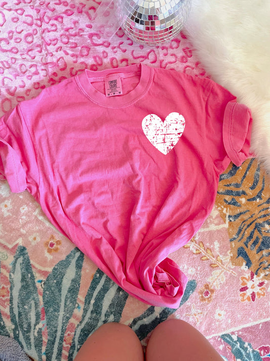Left Chest White Distressed Heart Crunchberry Tee