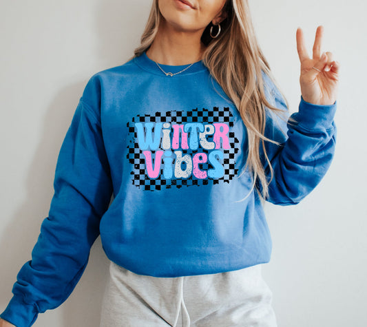 Checkered Pink & Blue Winter Vibes Royal Sweatshirt