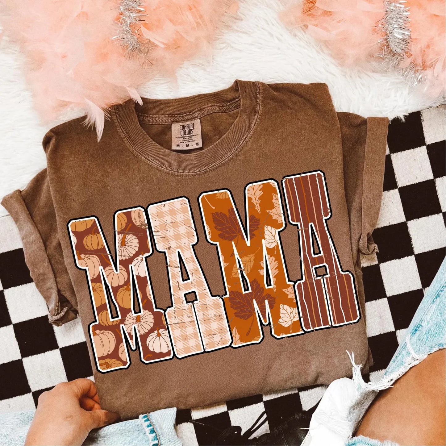 Leaves & Fall Mama Block Espresso Tee