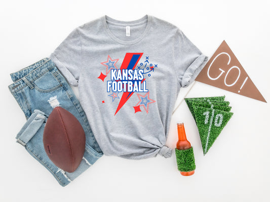 Kansas Football Lightening Bolt Heather Grey Tee