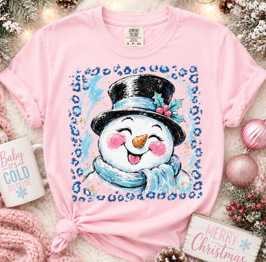 **CHRISTMAS IN JULY** Leopard Square Cutesy Snowman Blossom Tee