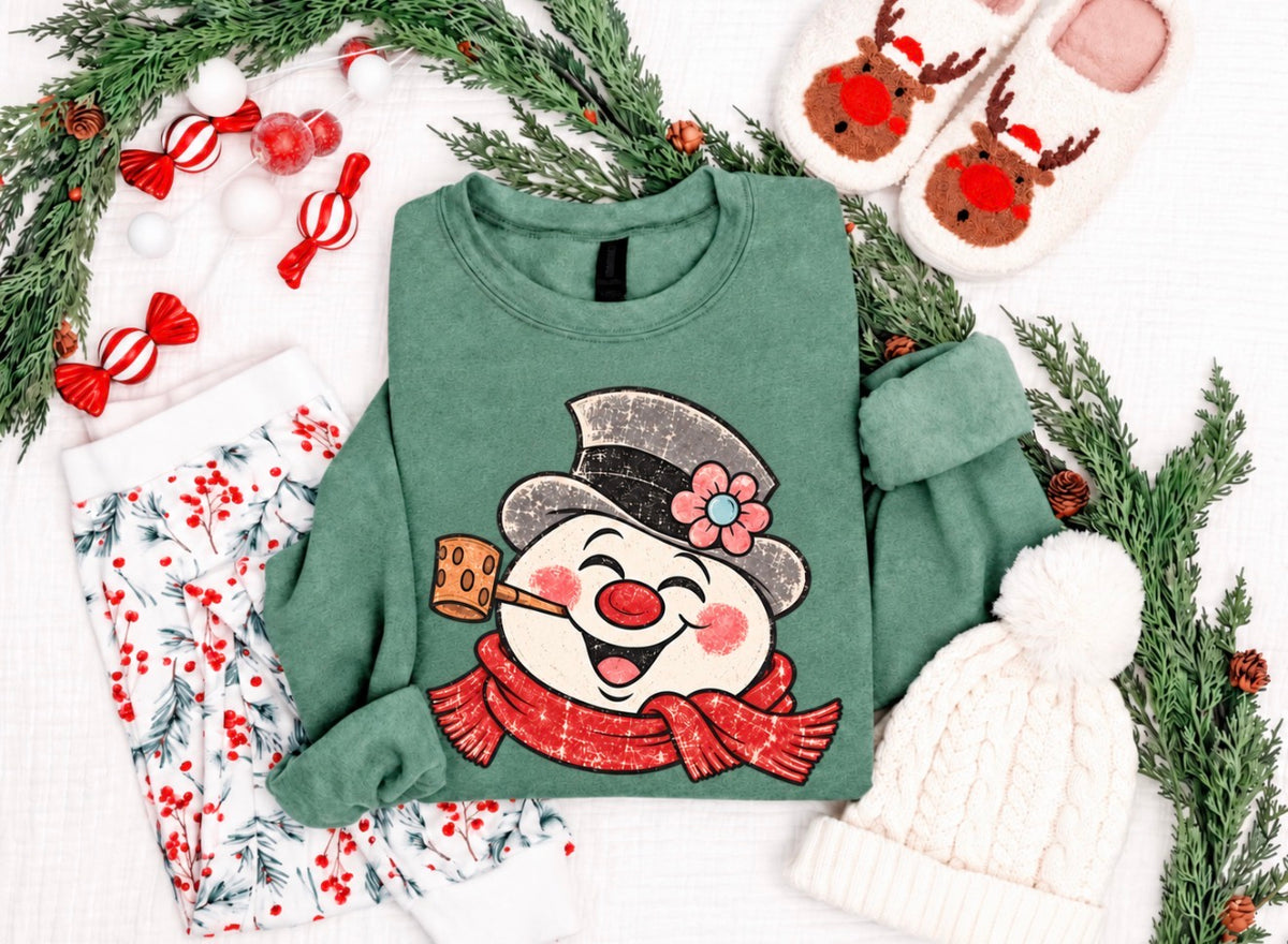 **DEAL OF THE DAY** Retro Snowman Heather Green Sweatshirt **FINAL SALE**
