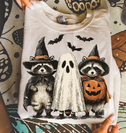 White Ghost & Double Racoon Sand Sweatshirt