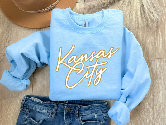 White Kansas City Gold Outline Light Blue Sweatshirt