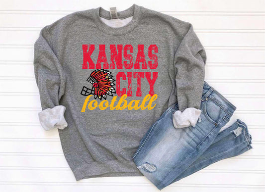 **HALFTIME DEAL** Kansas City Football Headdress Helmet Heather Graphite Sweatshirt