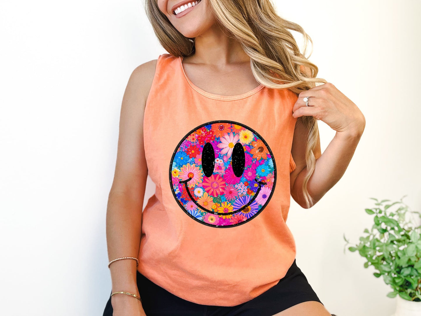 Floral Smiley Melon Tank Top