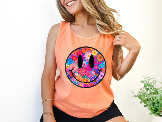 Floral Smiley Melon Tank Top