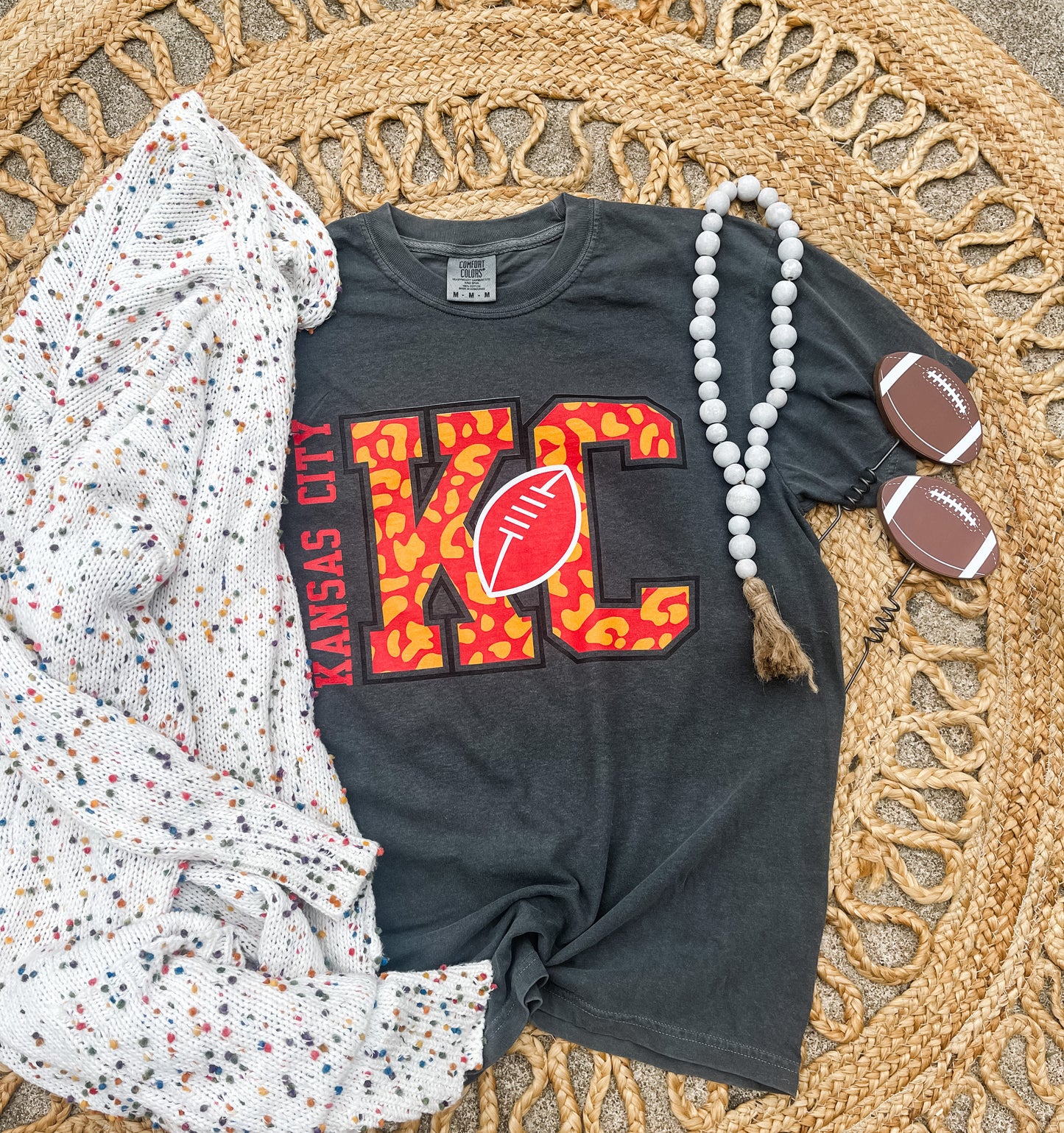 KC Kansas City Leopard Football Pepper Tee
