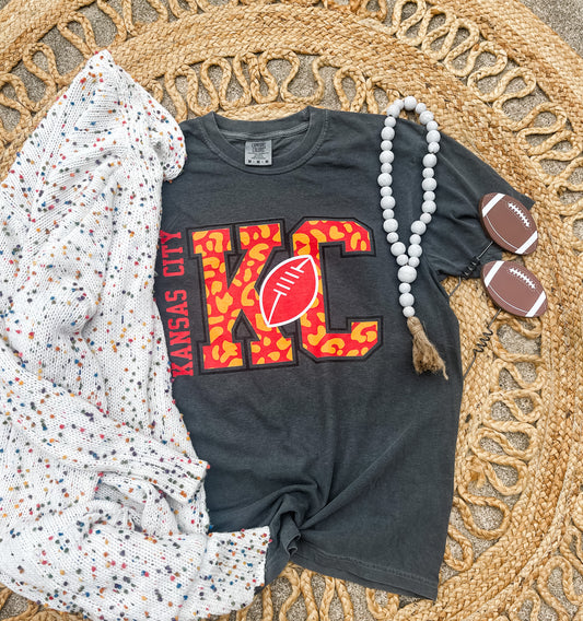 KC Kansas City Leopard Football Pepper Tee