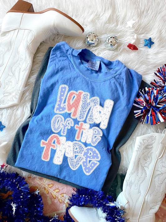 Land Of the Free USA Pattern Flo Blue Tee