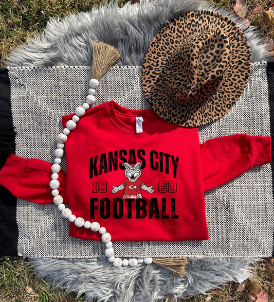 Black Distressed Gold Kansas City Football Wolf 1960 Red Sweatshirt