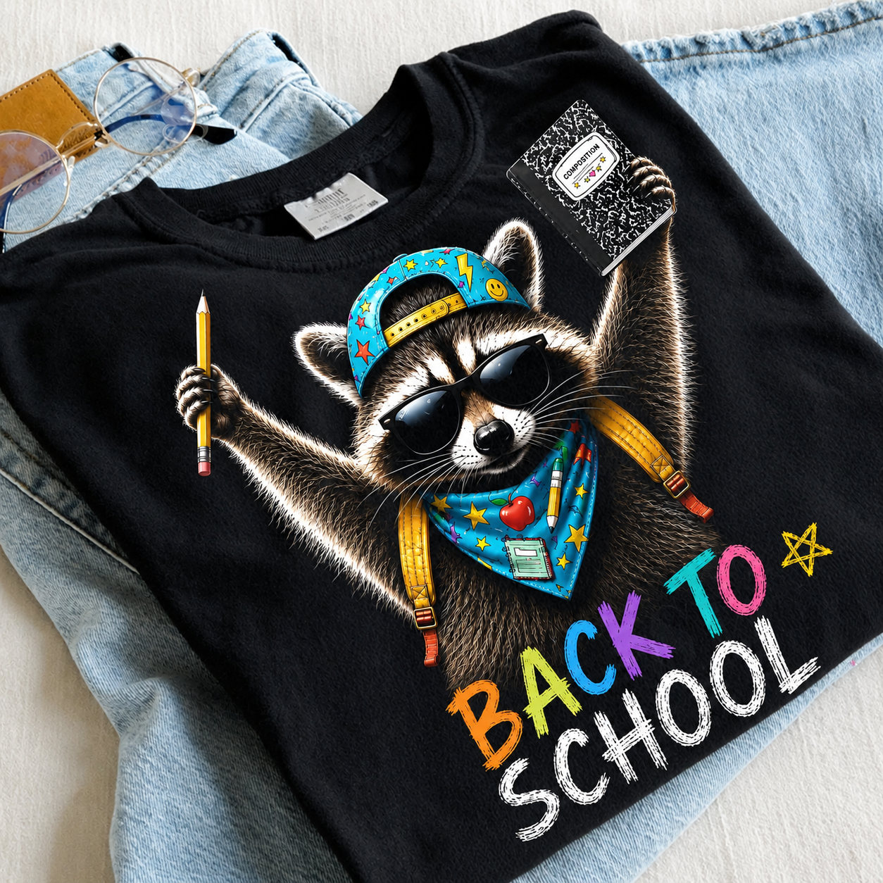 **Back To School** Raccoon Back To School Black Tee