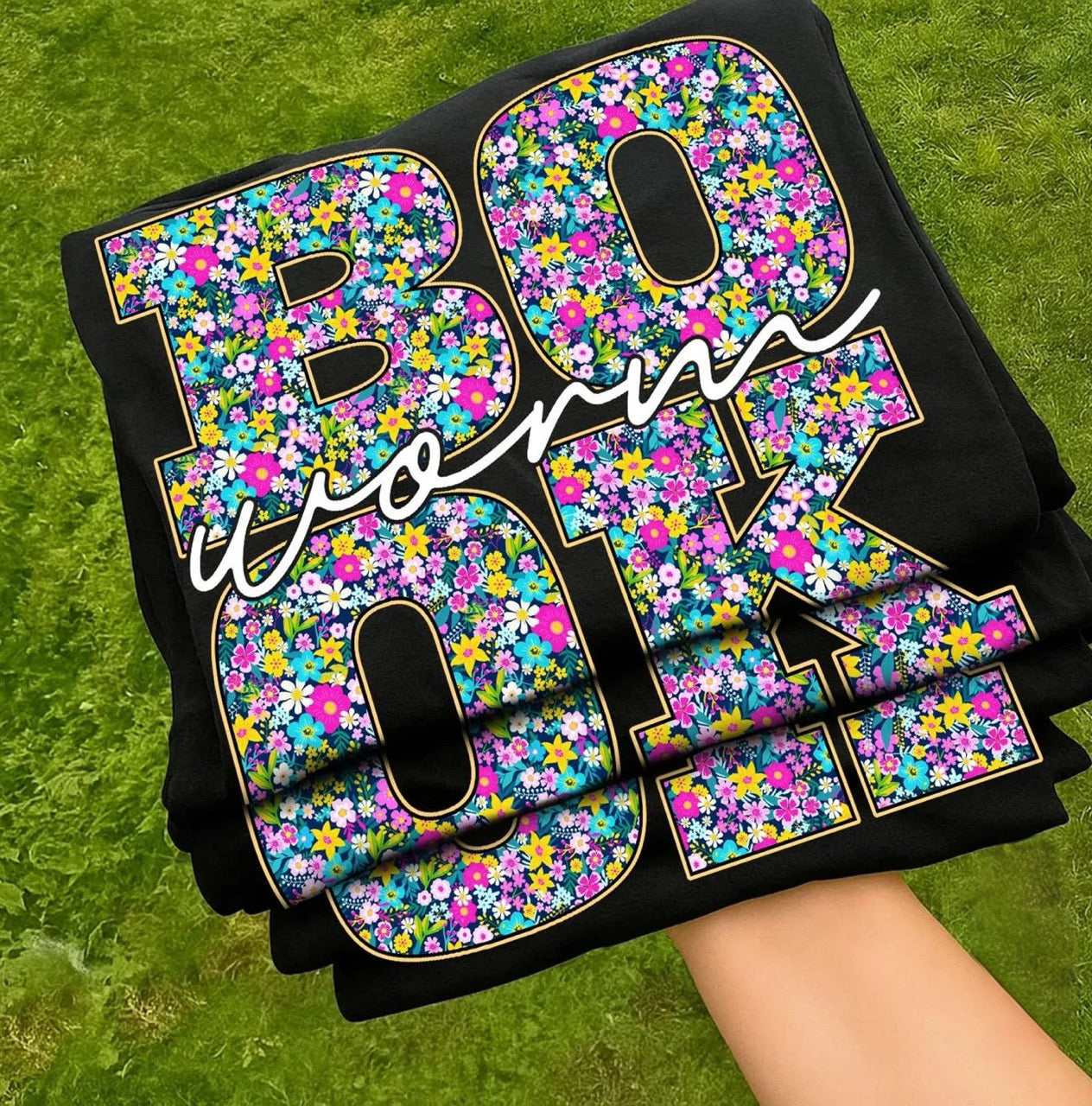 Floral Book Worm Black Tee
