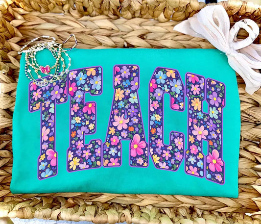 Purple Pretty Floral Teach Island Green Tee