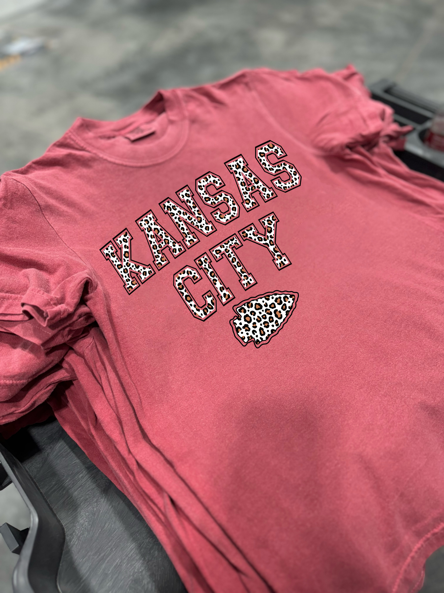 Kansas City Brown Leopard Arrowhead Crimson Tee