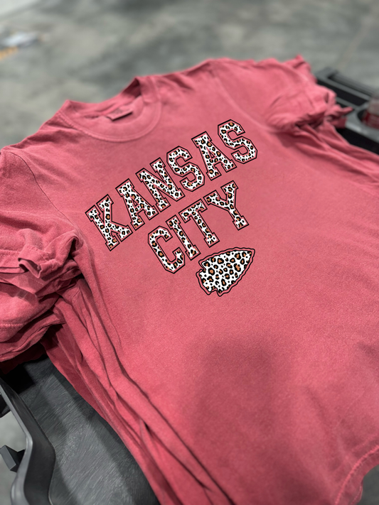 Kansas City Brown Leopard Arrowhead Crimson Tee
