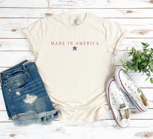 **DEAL PRICE** Made In America Blue Star Ivory Tee