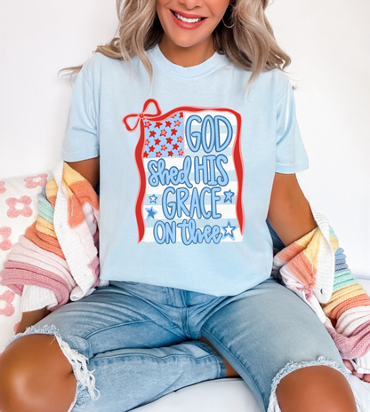 **DEAL OF THE DAY** Red Stars God Shed His Grace On Thee Chambray Tee