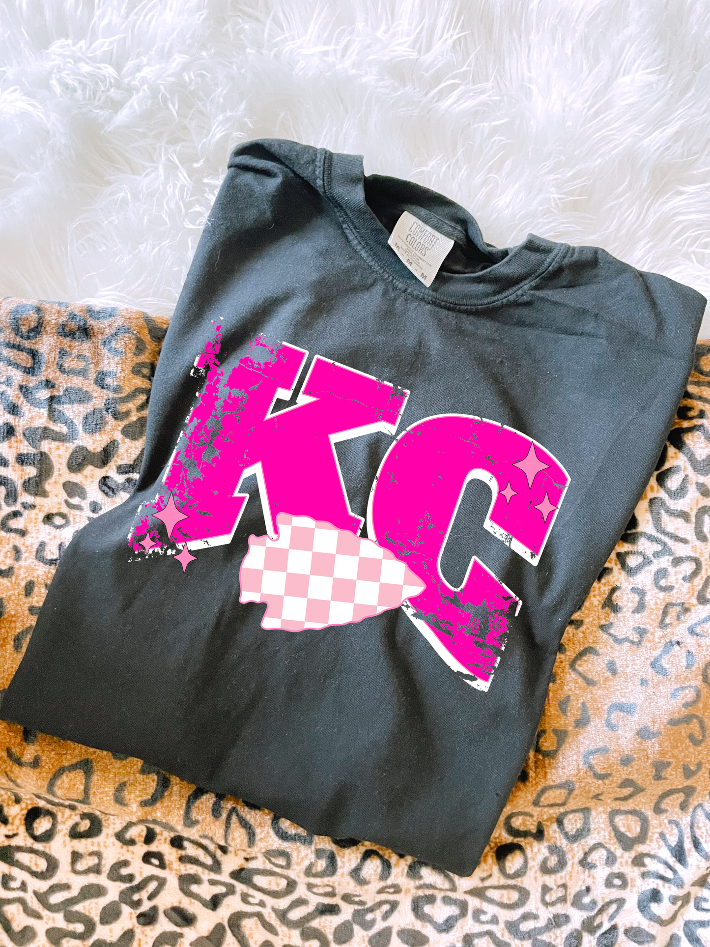 Pink KC Checkered Arrowhead Black Tee