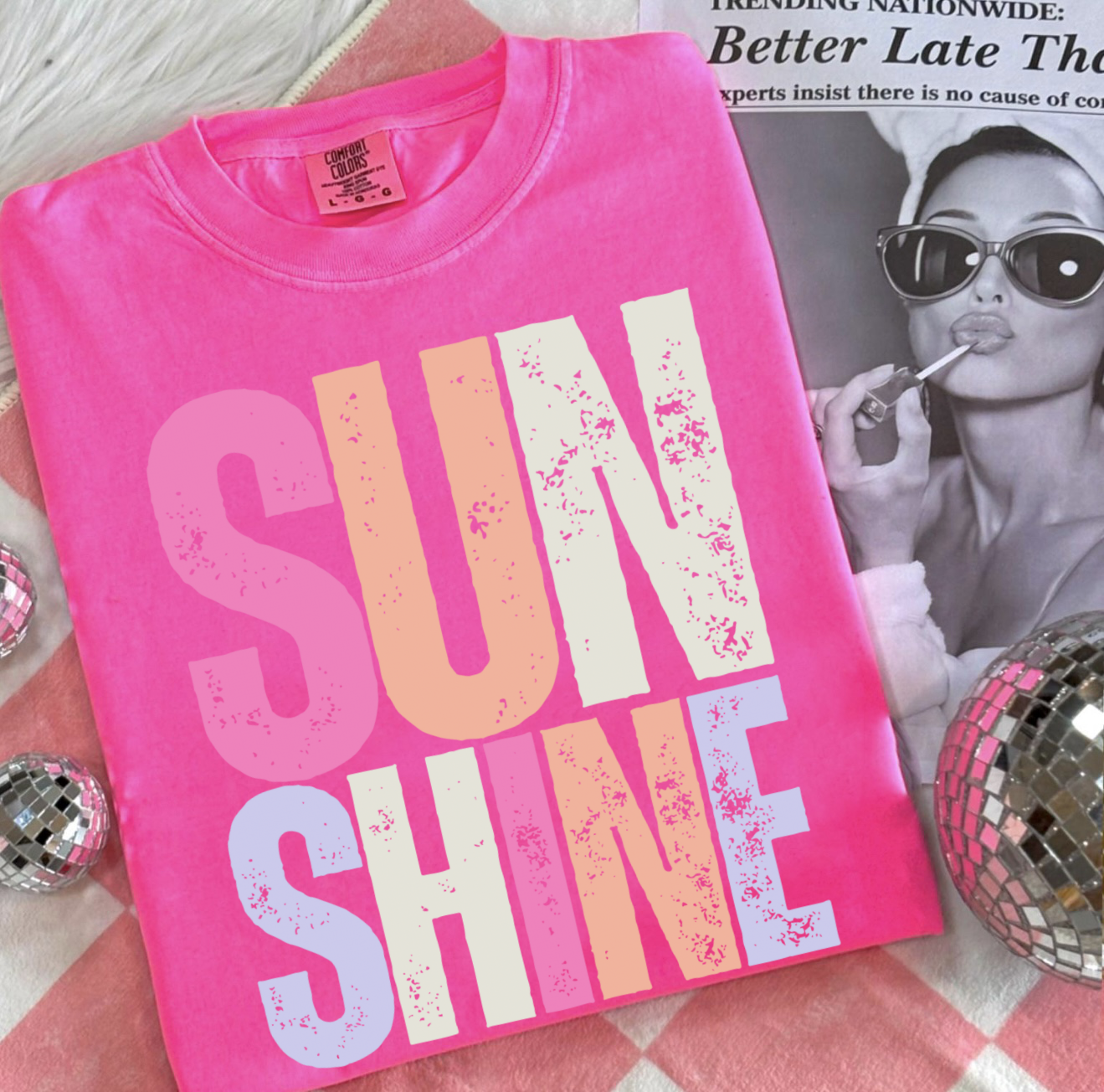 Colorful Sunshine Chalky Neon Pink Tee