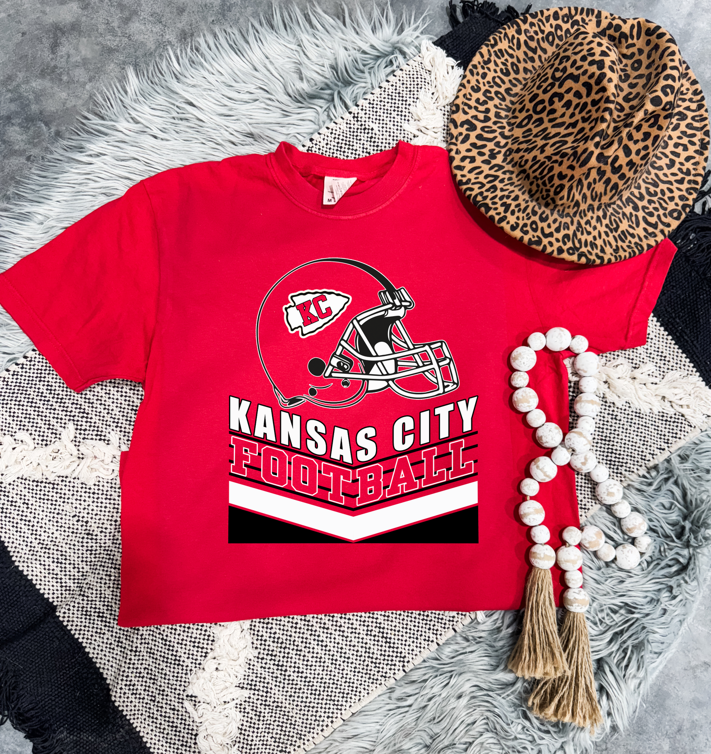 **HALFTIME DEAL** Red & White Lined Kansas City Blocks Red Tee