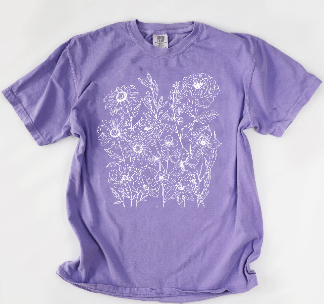 White Florals & Stems Violet Tee