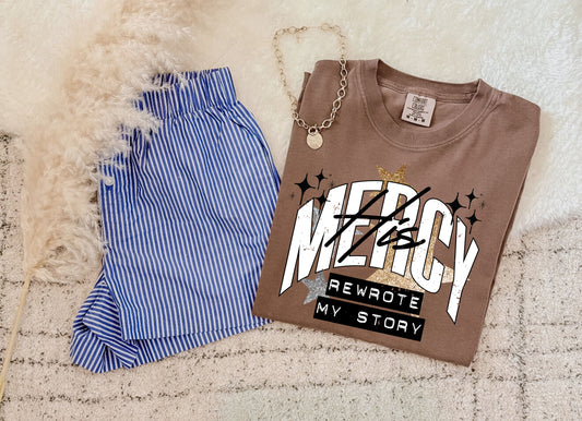 **DEAL OF THE DAY** His Mercy Rewrote My Story Espresso Tee