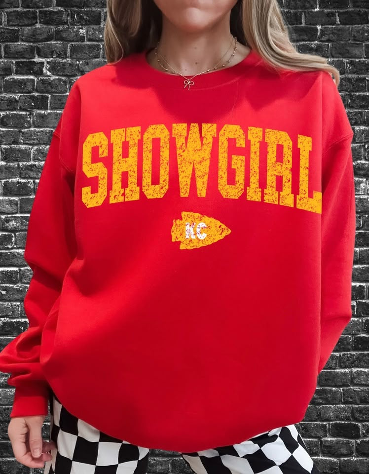 Distressed Showgirl KC Arrowhead Red Sweatshirt