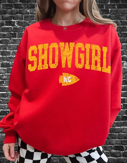 Distressed Showgirl KC Arrowhead Red Sweatshirt