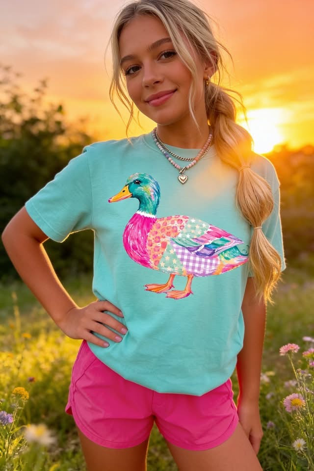 **DEAL OF THE DAY** Colorful Leopard & Stars Mallard Duck Chalky Mint Tee