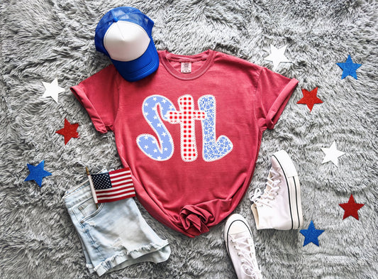 STL Stars & Plaid Crimson Tee