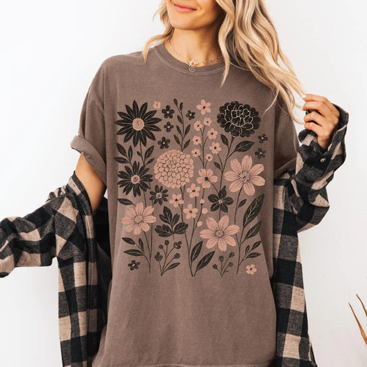 Black & Neutral Wildflower Collage Espresso Tee
