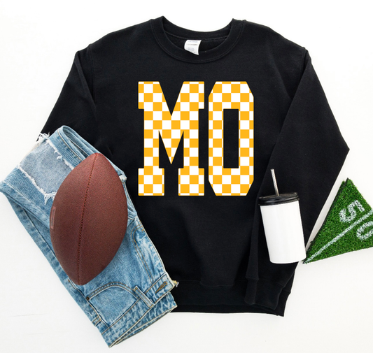 Oversized Gold & White Checkered MO Black Sweatshirt