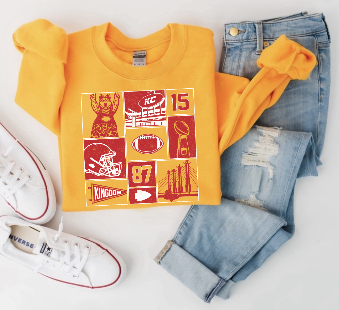 **HALFTIME DEAL** Red KC Blocks Design Gold Sweatshirt