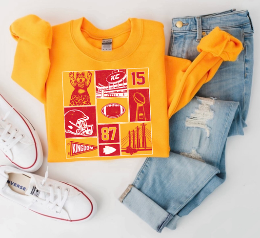 **HALFTIME DEAL** Red KC Blocks Design Gold Sweatshirt