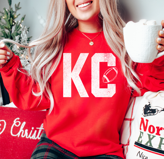 **HALFTIME DEAL** White Distressed KC Inside Football Red Sweatshirt