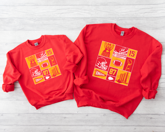 **HALFTIME DEAL** Gold KC Blocks Design Red Sweatshirt
