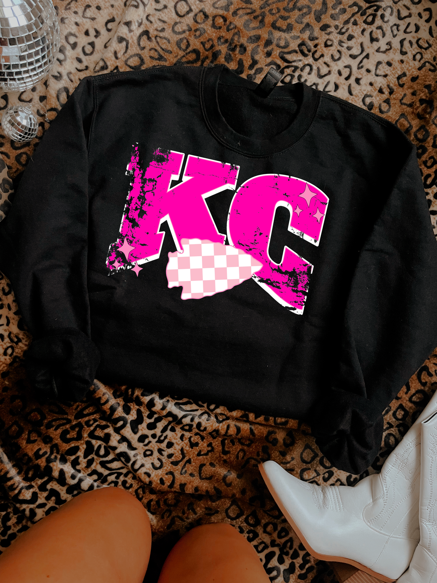 Pink KC Checkered Arrowhead Black Sweatshirt