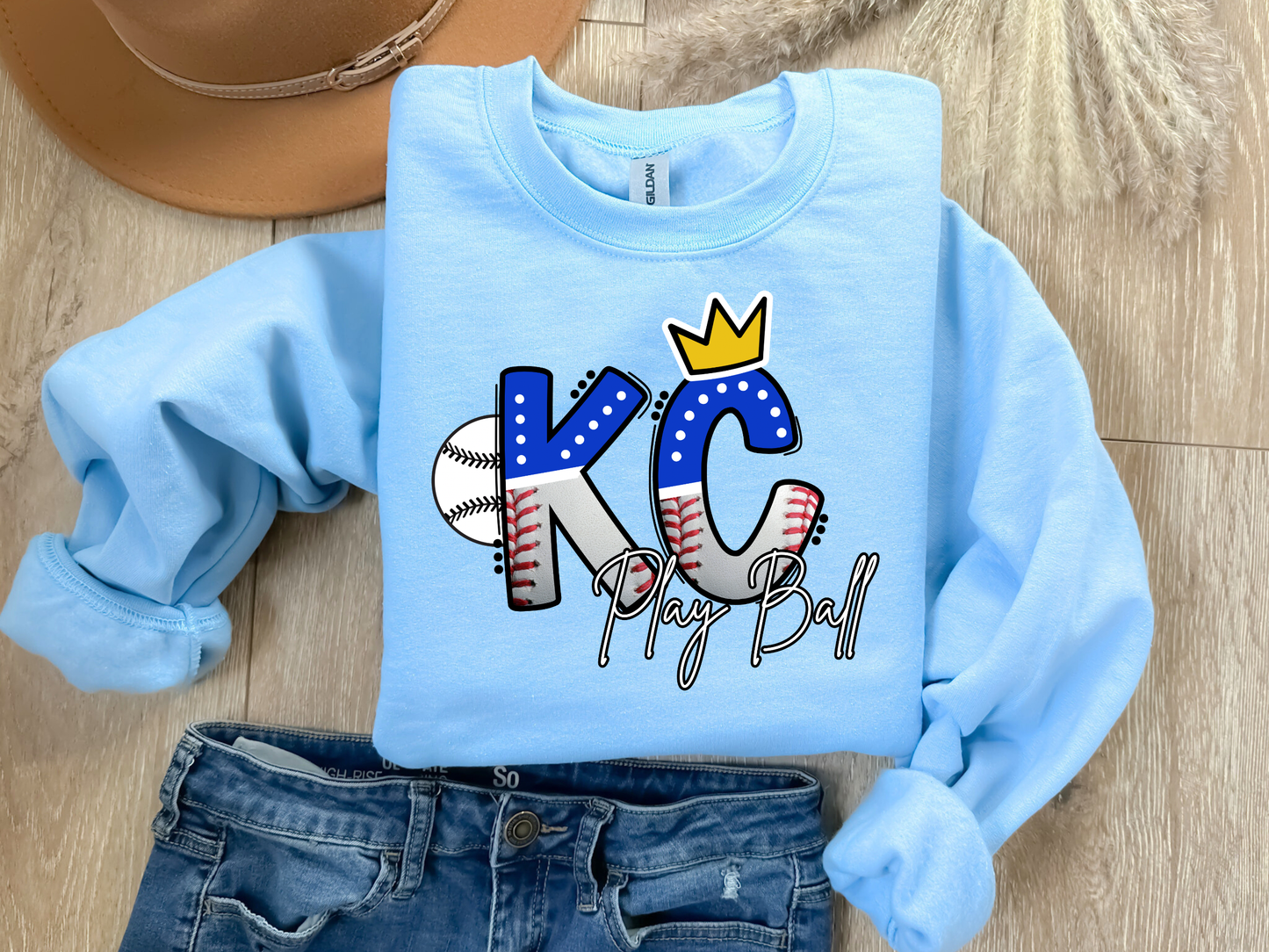 KC Gold Crown Play Ball Light Blue Sweatshirt