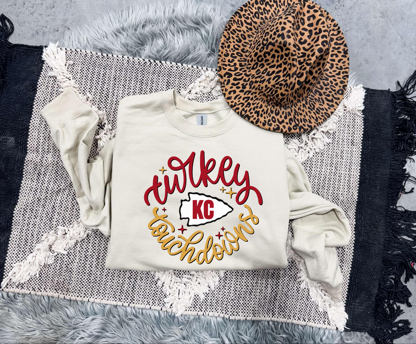 **HALFTIME DEAL** Turkeys & KC Touchdowns Arrowhead Sand Sweatshirt