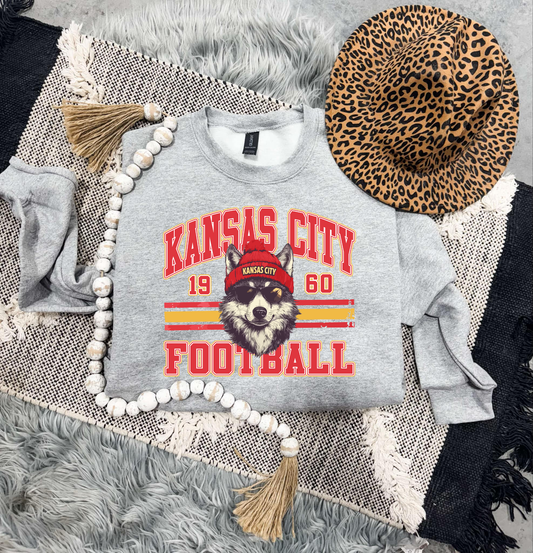 **HALFTIME DEAL** Vertical Kansas City Football Wolf Sports Grey Sweatshirt