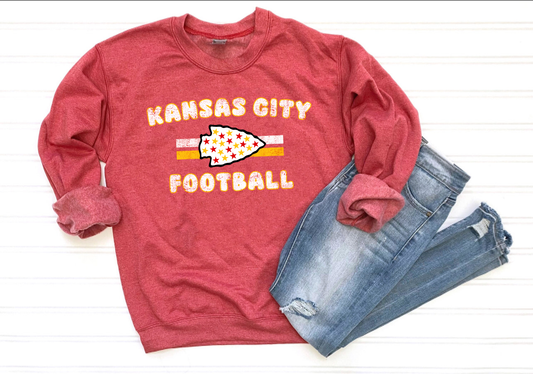 **HALFTIME DEAL** Stars Arrowhead Kansas City Football Heather Red Sweatshirt