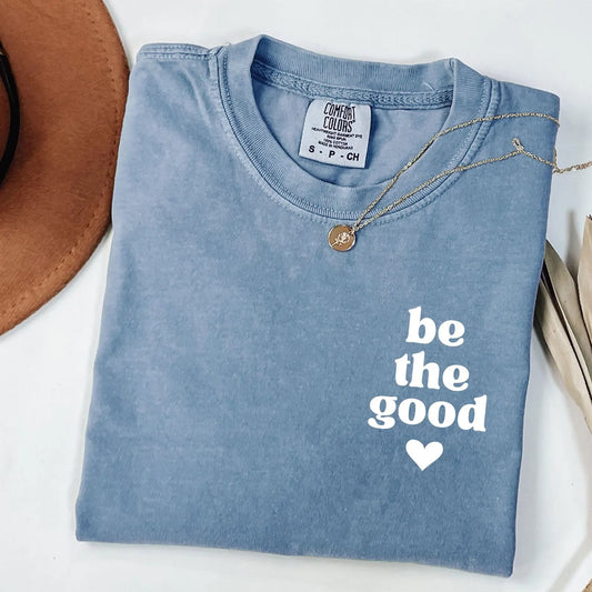 White Left Chest Be The Good Heart Washed Denim Tee