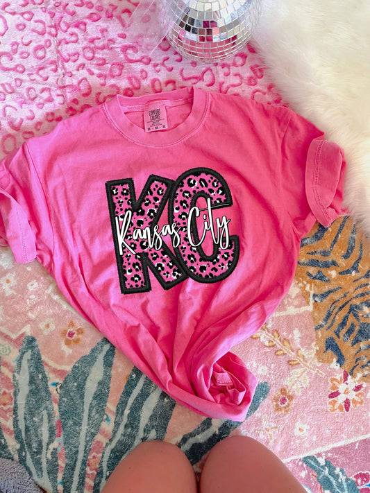 KC Kansas City Pink Leopard Print Crunchberry Tee